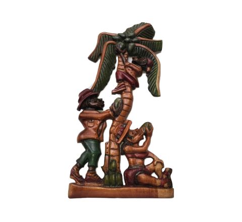 Exotichild, Picking Coconuts , by Barrington Beaumont Cedar Wood Carving