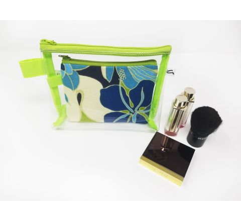 Clear and palm leaf, makeup Bag Set, Small