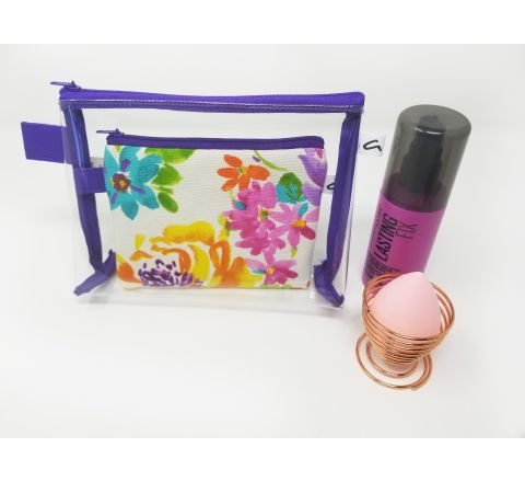 Clear and Floral makeup Bag Set, Small