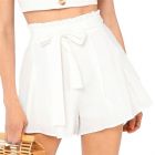 White Bohemian Style Beach Doll Mid Waist Shorts, Medium