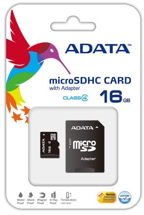 ADATA MicroSDHC Card (Class 4) with SD Adapter - 16GB